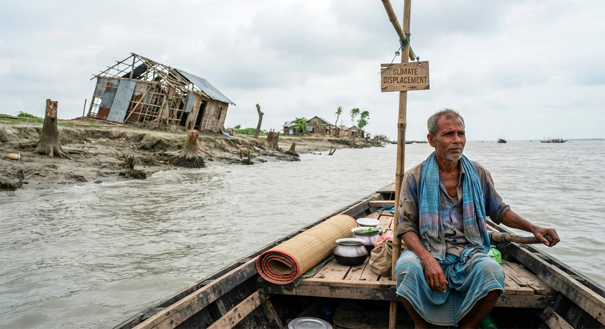 Boat Man Bangladesh Climate Change